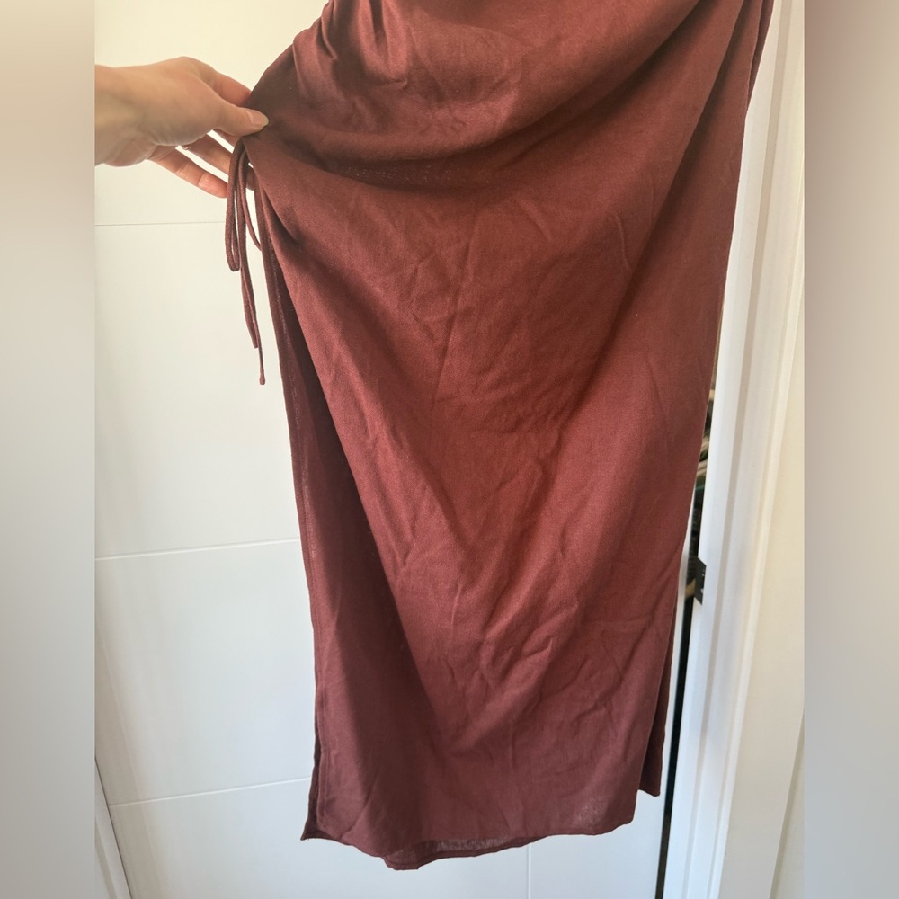 NWT Park & Fifth Linen Blend Brown Asymmetrical Midi Dress - Picture 11 of 15